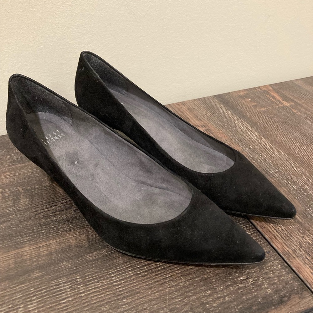 Stuart Weitzman Black Suede Pointed-Toe Flats